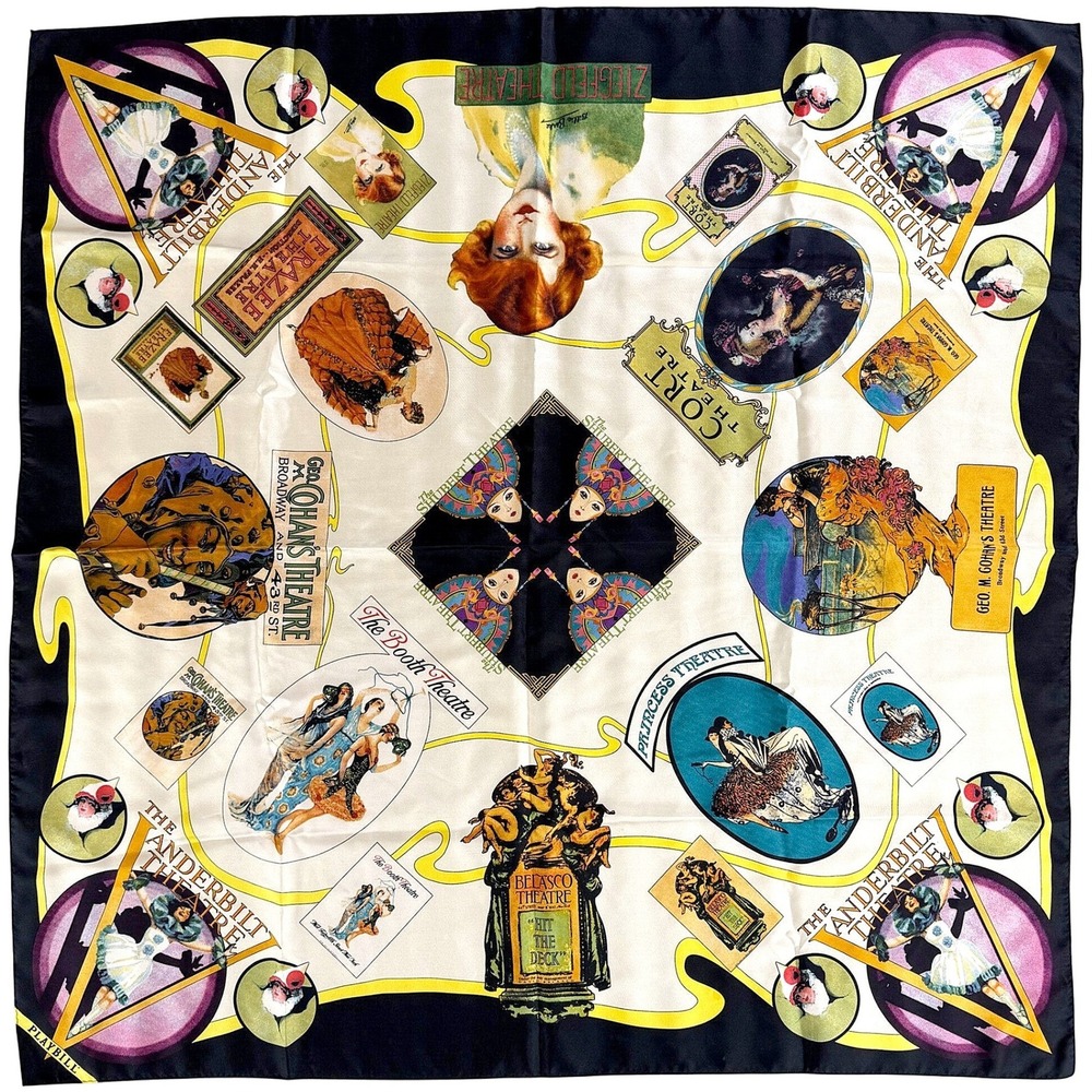 Vintage PLAYBILL 100% Silk Scarf Broadway Theater Art Deco Ziegfeld 35"